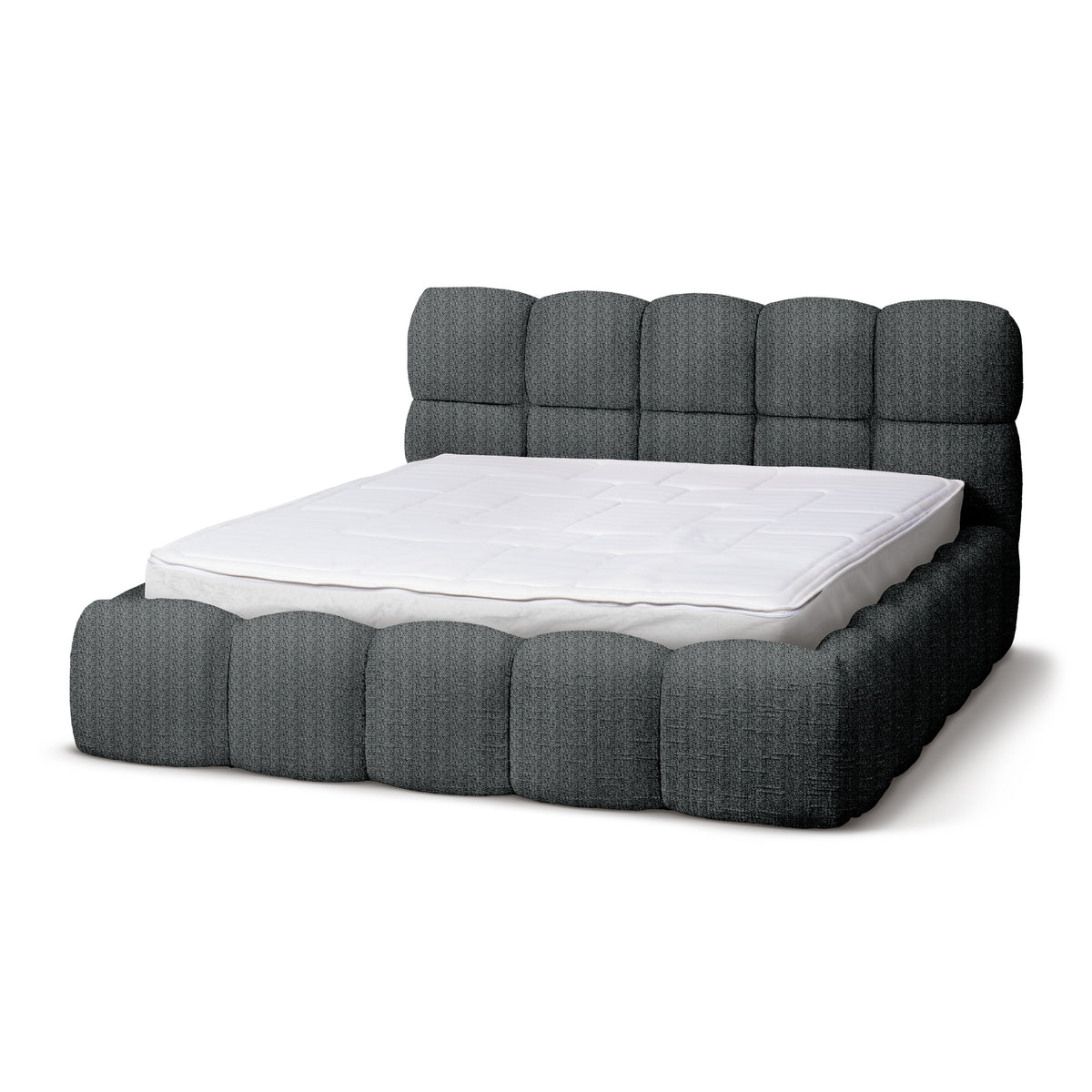 Mevy Upholstered Ottoman Bed with Storage, Minimalist Style – Stone Mélange (MISCANTO 45), 200