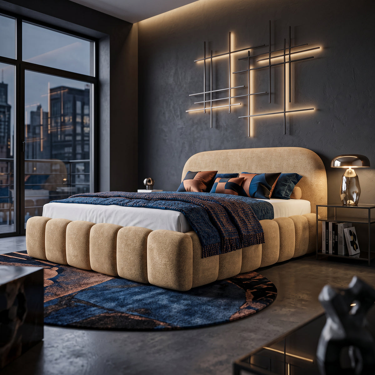 Tegell Upholstered Ottoman Bed with Storage, Modern Soft Style 140x200, 160x200 and 180x200, Monte Fabric – in a room setting