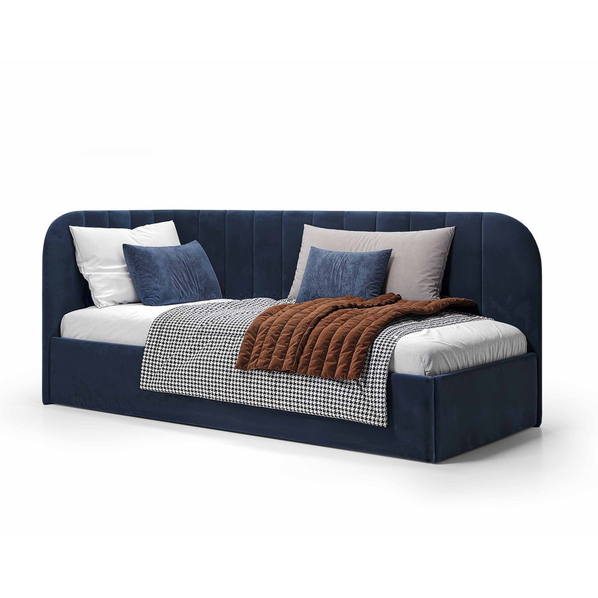 Mily Corner Ottoman Bed with Storage 101x212, Scandinavian Style – Right, Ink Stone (SALVADOR 05)