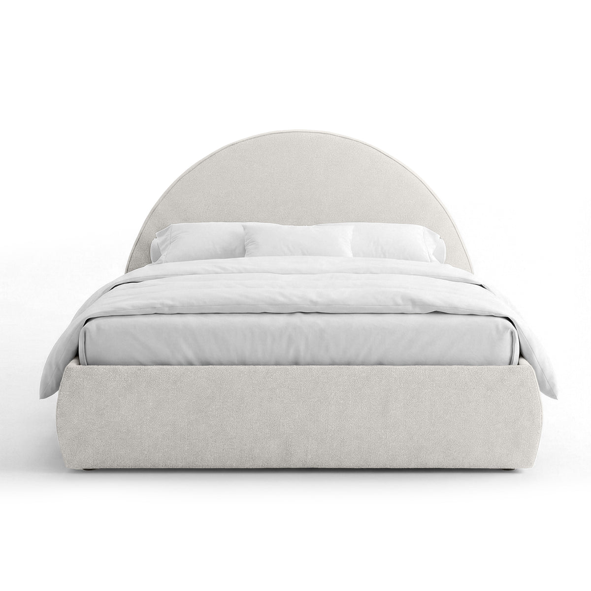 Orizo Upholstered Ottoman Bed with Storage and a Semicircular Headboard, Modern Style – Milky Quartz (NOELLE 22)