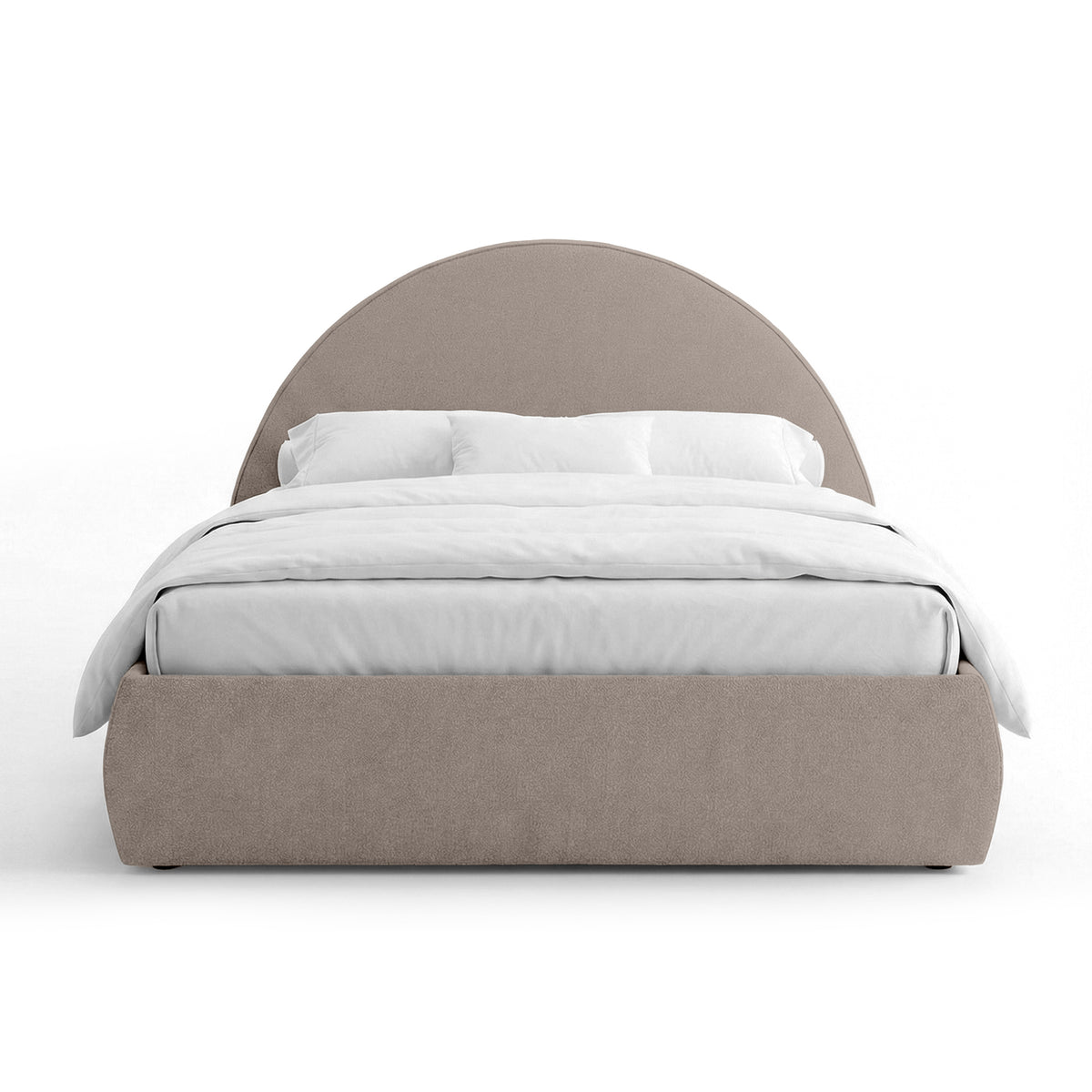 Orizo Upholstered Ottoman Bed with Storage and a Semicircular Headboard, Modern Style – Truffle Stone (NOELLE 33)