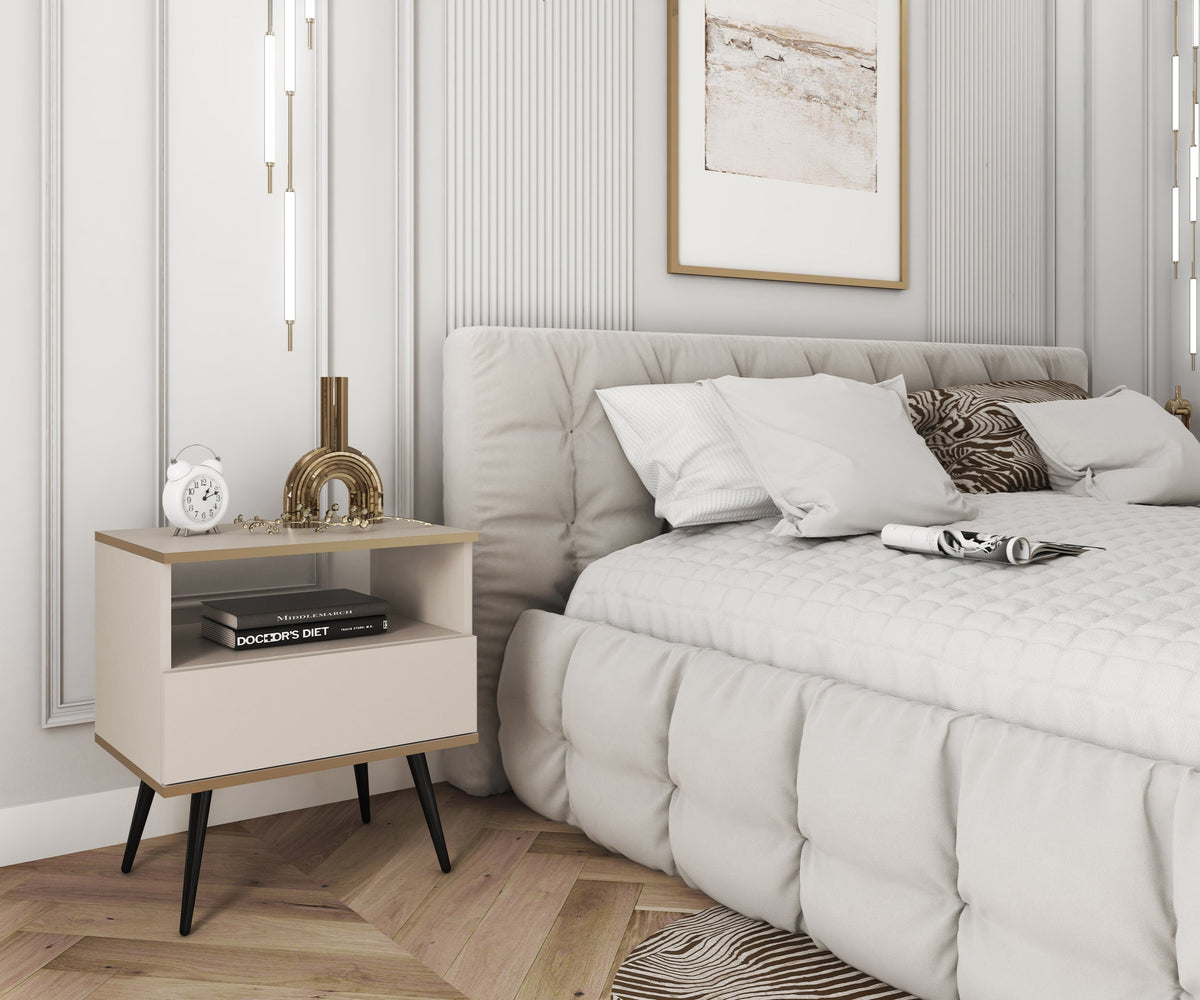 Meva Bedside Table 54x59 cm, Modern Classic Style – in a room setting