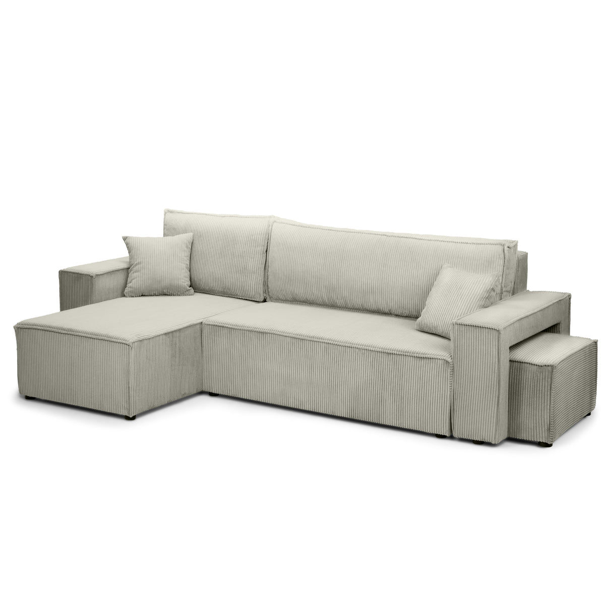 Klara Reversible Corner Sofa Bed with Pouffe – Grey Linen corduroy (POSO 140)