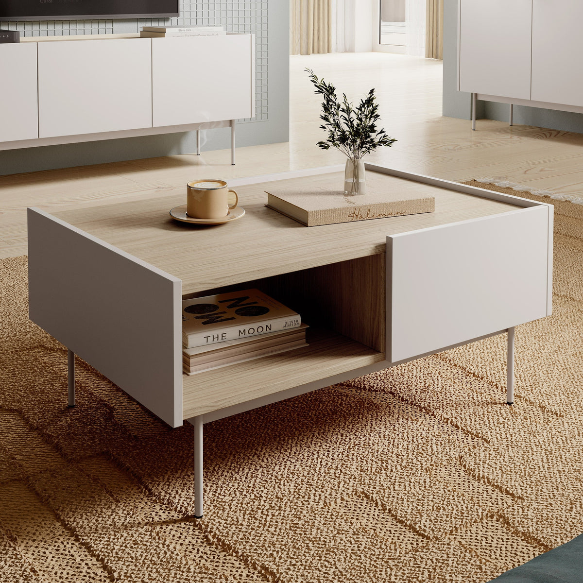 Bema Coffee Table 97x45 cm in Modern Style with Drawer and Shelf – photo 2
