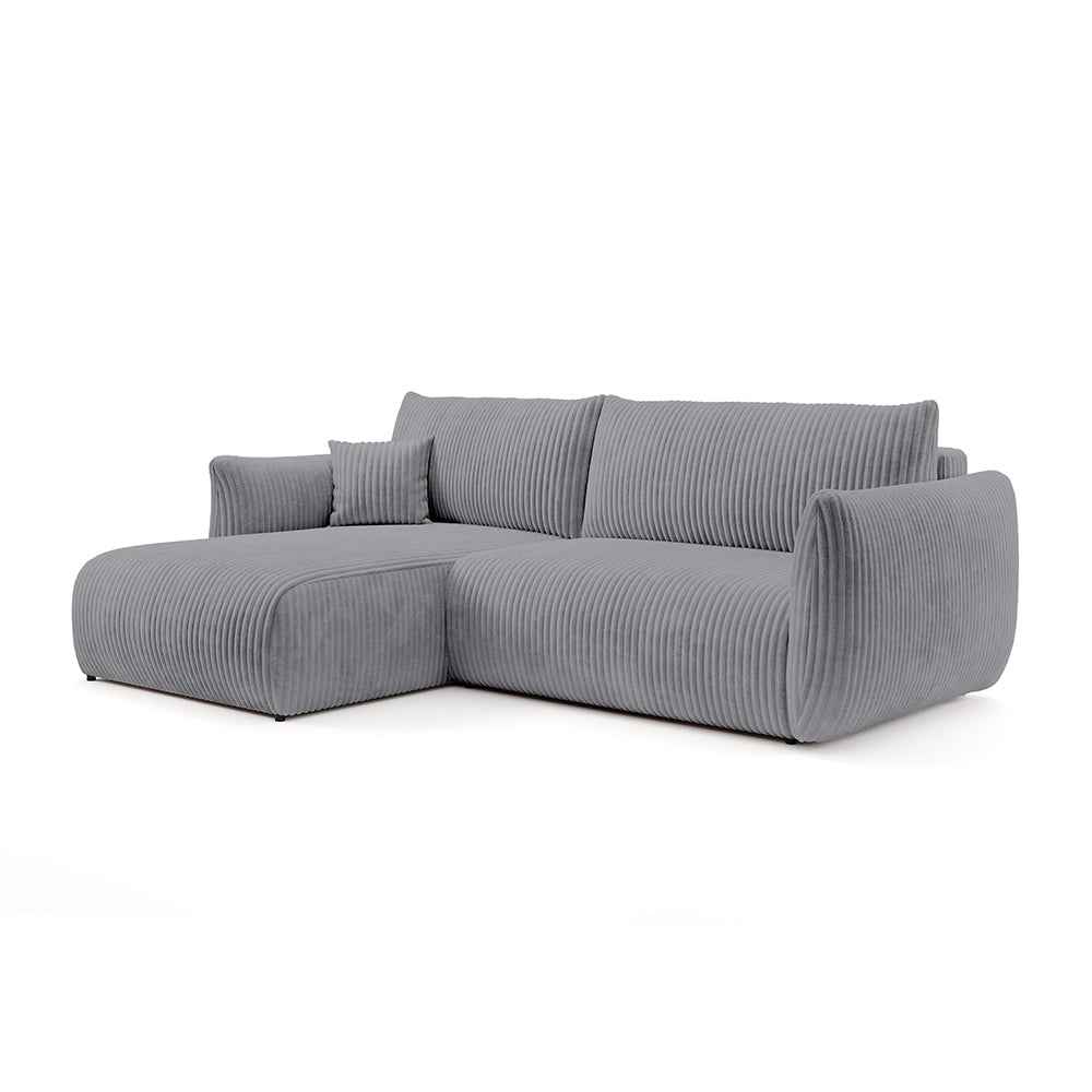Alloro Corner Sofa Bed 257 cm, Modern Style – Left-sided, Gray Horizon (TILIA 90)