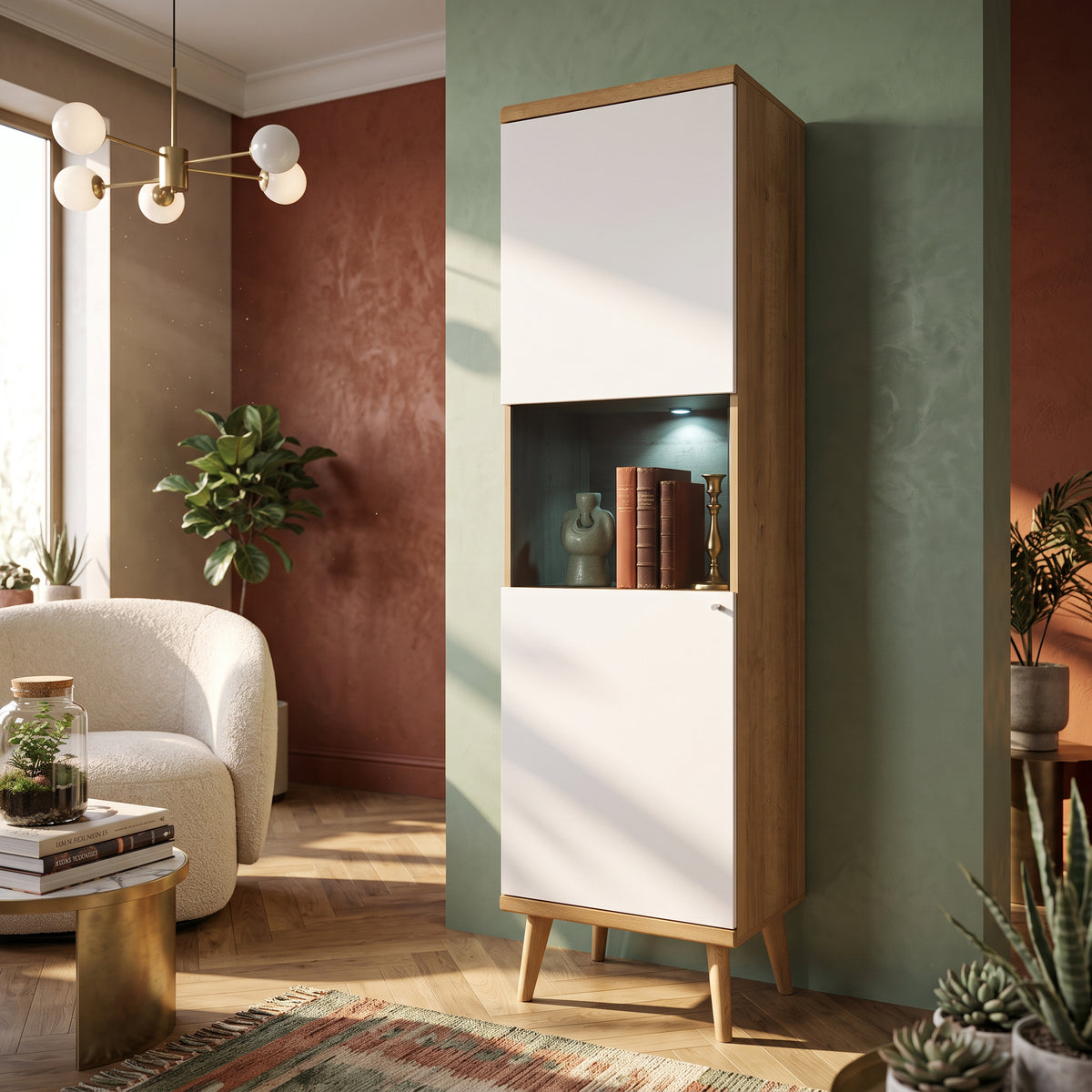 Lato Glass Display Cabinet 50x197 cm, Scandinavian Style – in a room setting