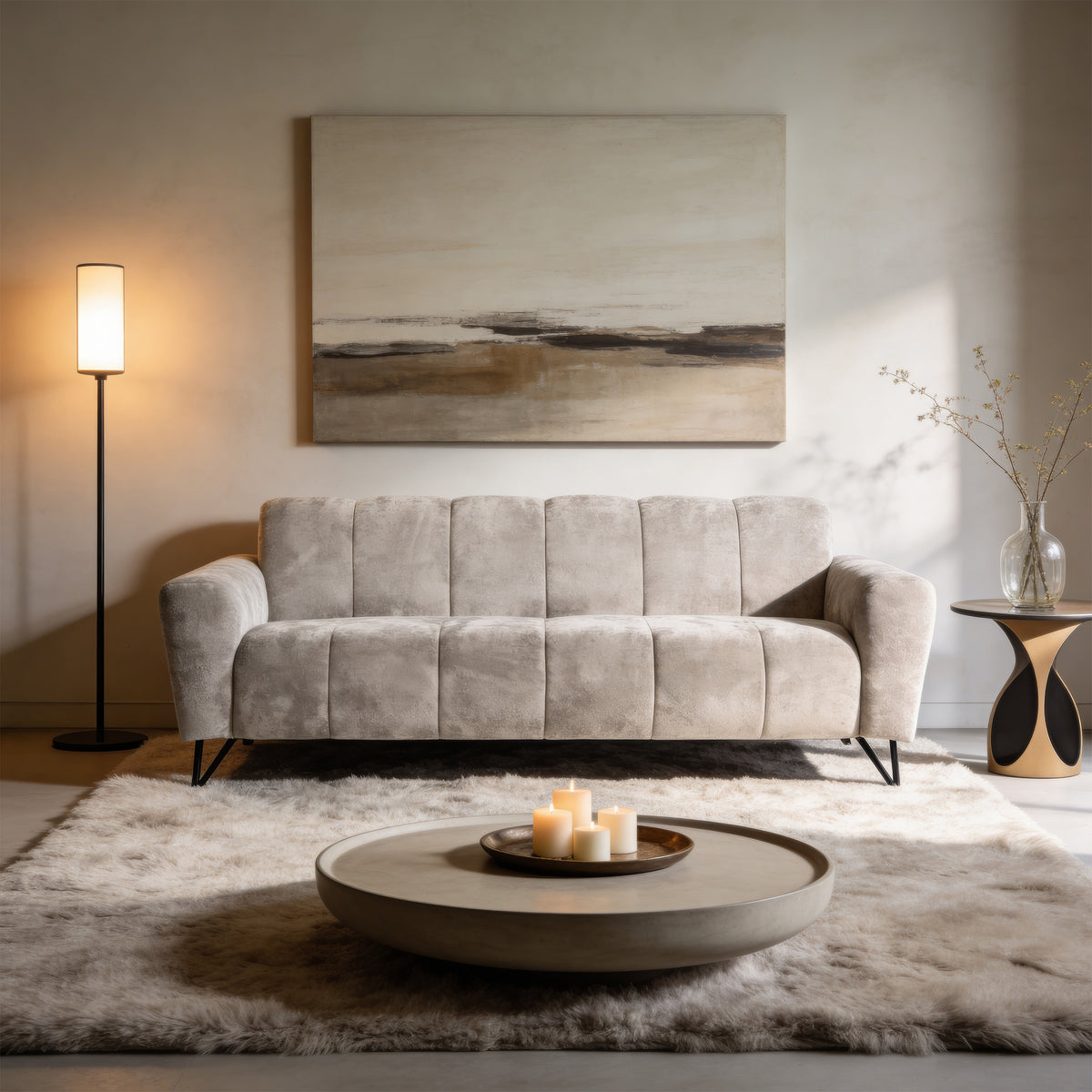 Nellia 3 Seater Sofa for Living Room, Modern Style, Vega Fabric – in a room setting
