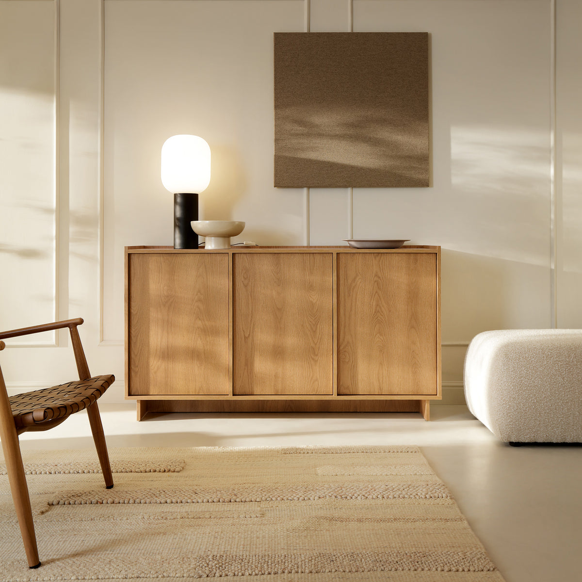Kiyro Sideboard with Shelves 147x82, Japandi Style – in a room setting