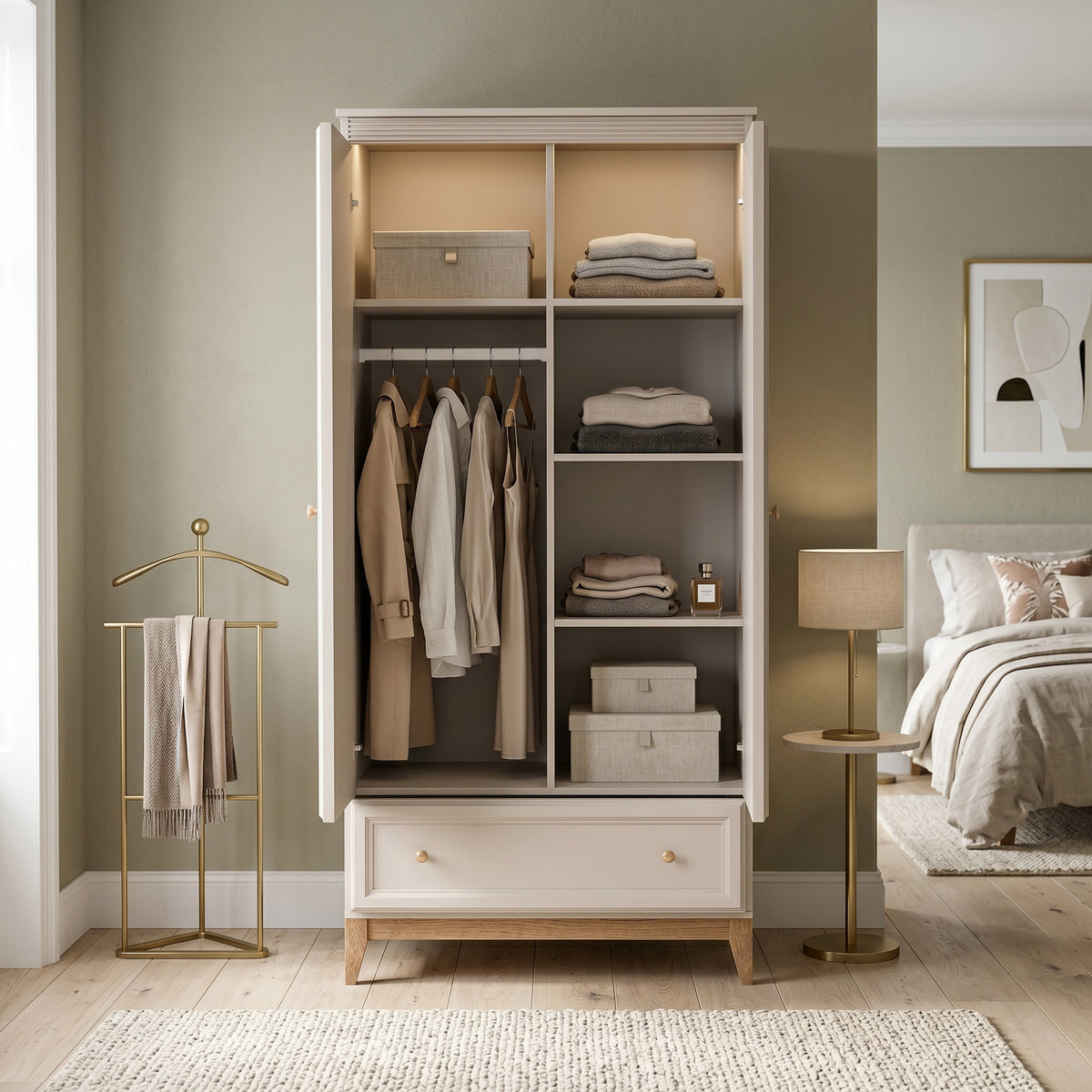 Serena Wardrobe 92x193 with Fluted Fronts, Classic Style – in a room setting