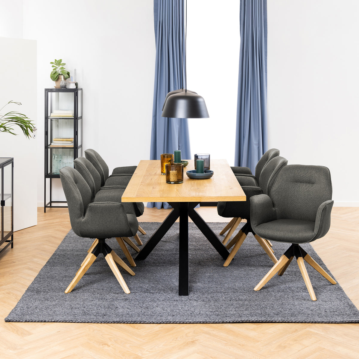 Oryss Oak Dining Table 220x76 cm, Industrial Style – in a room setting