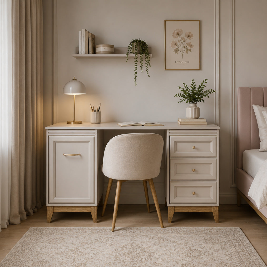 Serena Desk 138x78 with 3 Drawers, Modern Classic Style – in a room setting