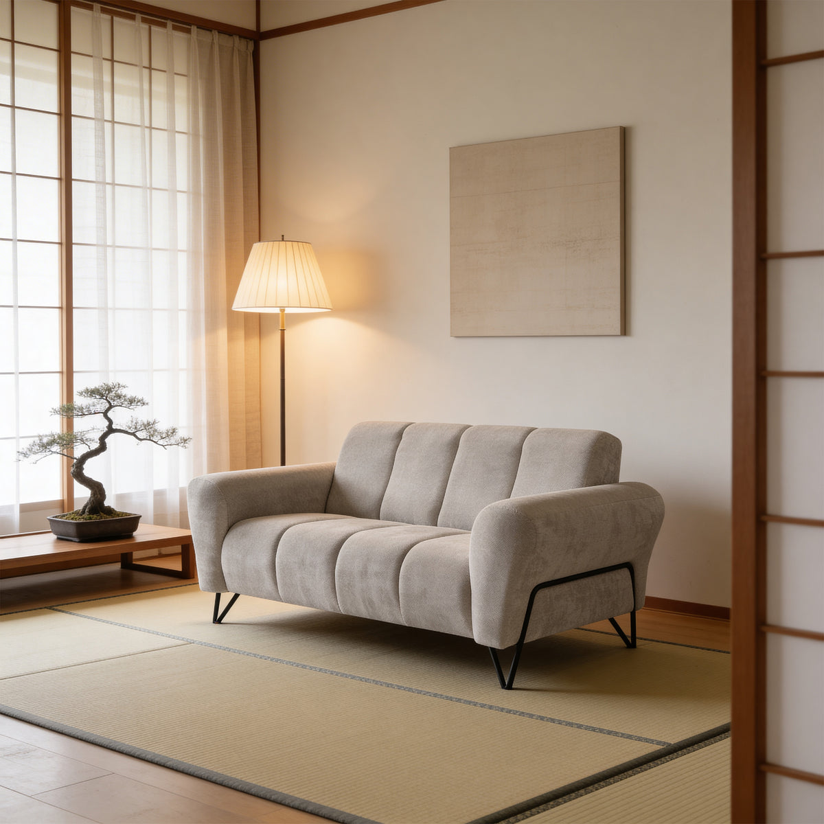 Nellia 2 Seater Sofa for Living Room, Soft Style, Storm Fabric – in a room setting