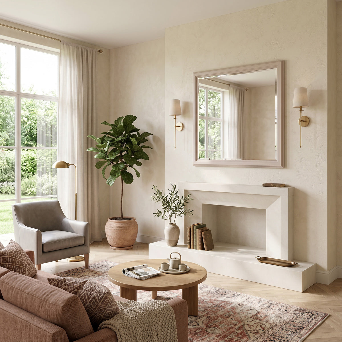 Serena Wall Mirror 92x80 with Decorative Frame, Classic Style – in a room setting
