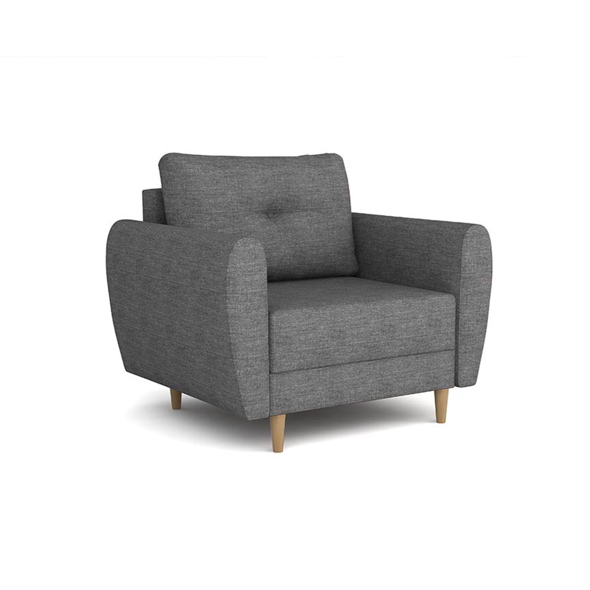 Harmi-fauteuil 90 cm Silver Mist (SAWANA 05) – fauteuil met gewatteerd rugkussen en beukenhouten poten, schuin gezien