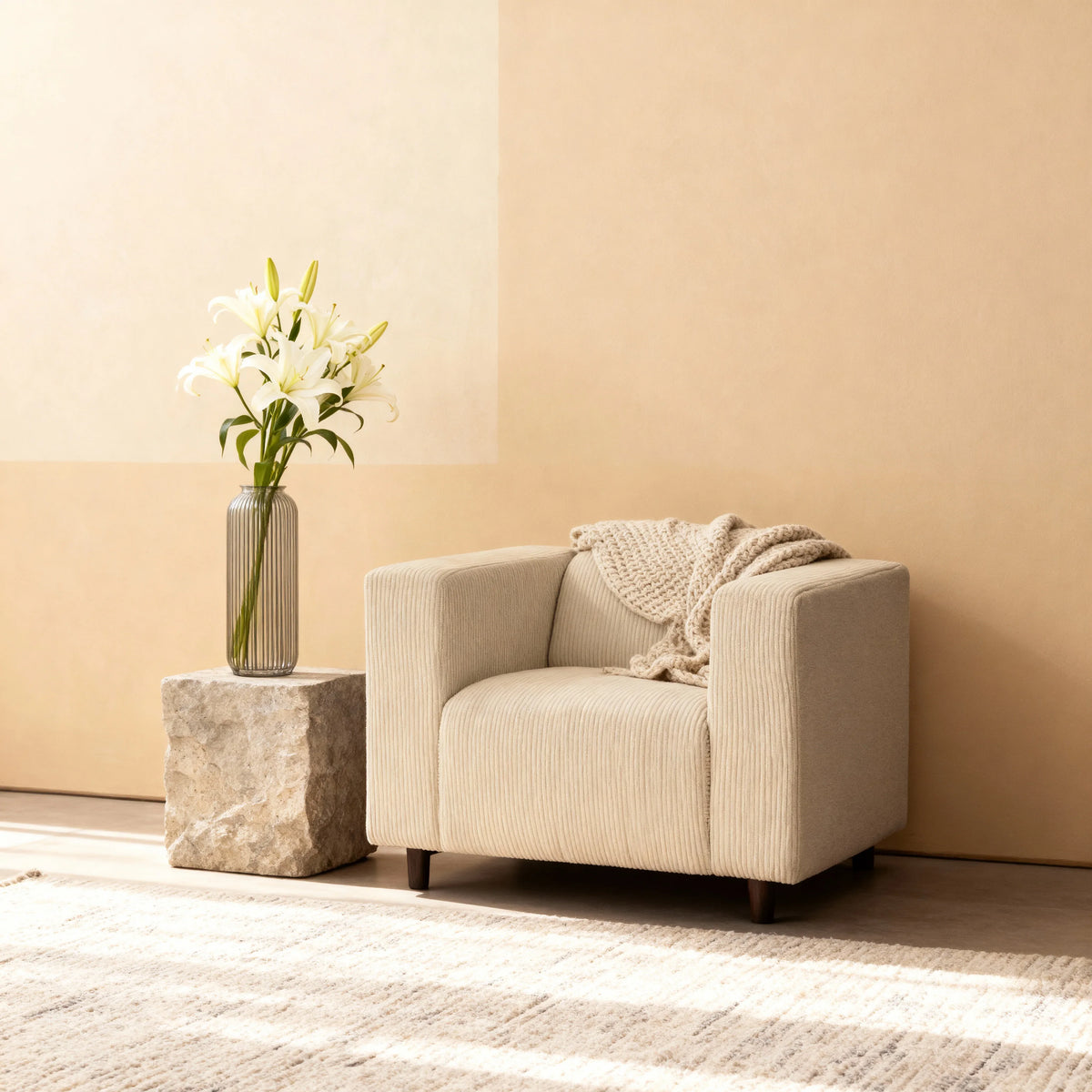 July Armchair 95 cm, Scandinavian Style – in a room setting