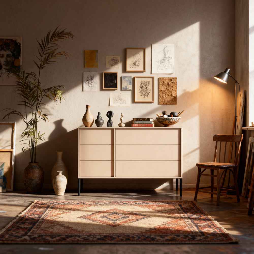 Dust Chest of Drawers 137x81 with 6 Drawers, Minimalist Style – in a room setting