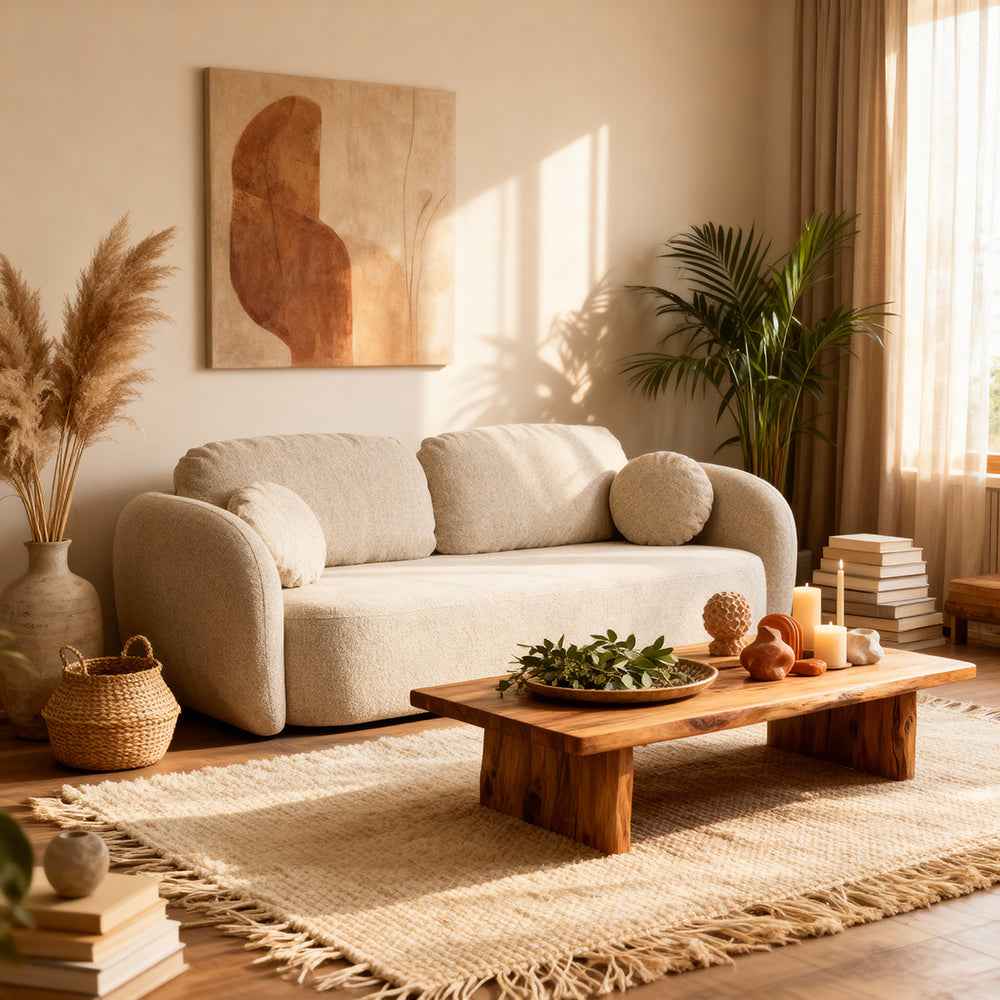 Olemo 3 Seater Sofa Bed 142x200 with Storage, Art Deco Style, Aragon Fabric – in a room setting