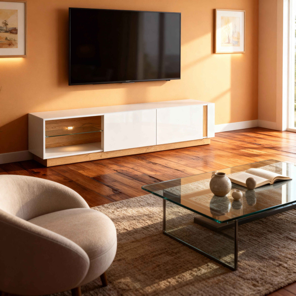Armelia TV Unit / TV Stand 188x46, Glamour Style – in a room setting
