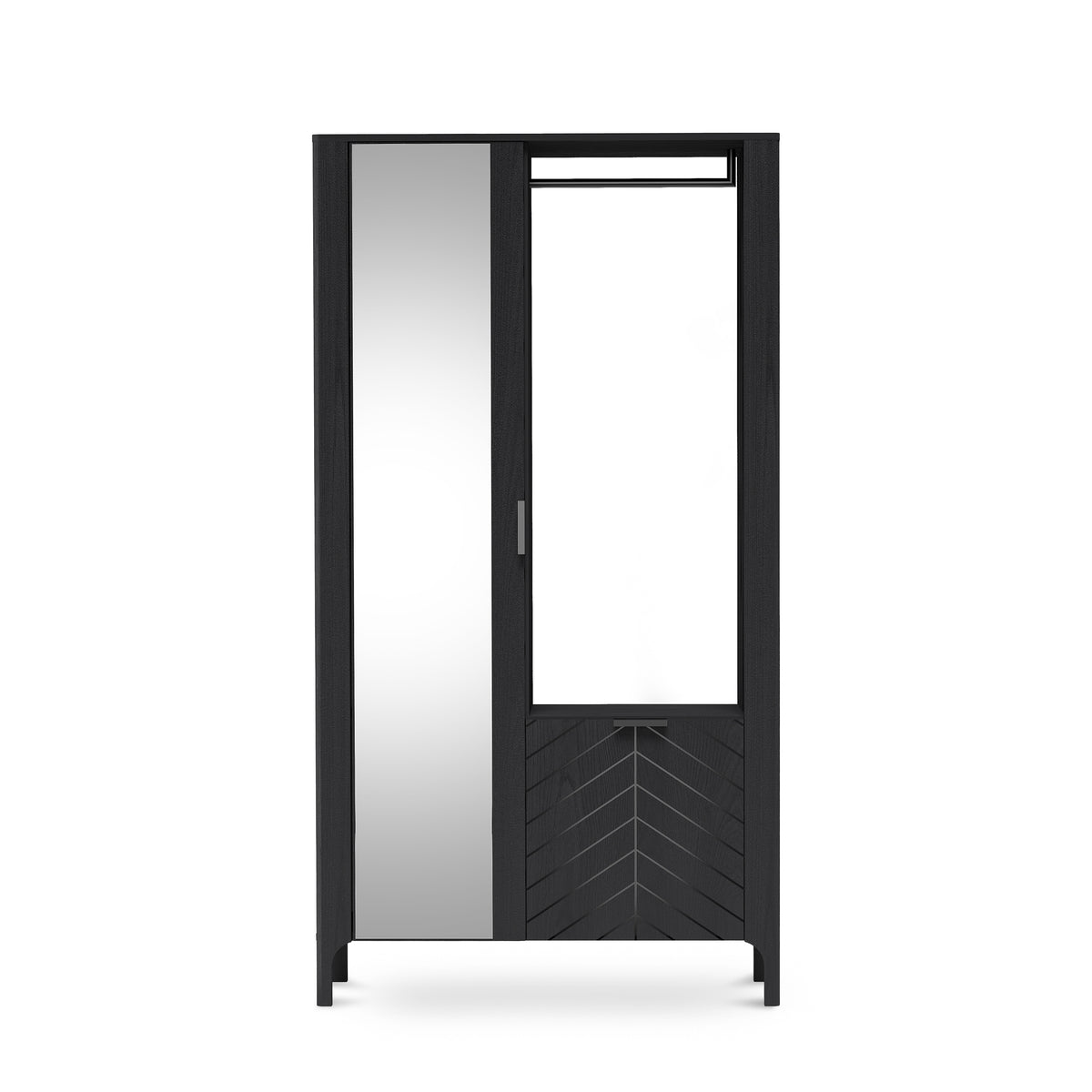 EKLIPSO-garderobekast 105x197 met spiegel in moderne stijl, kleur zwart – vooraanzicht | Pillovely