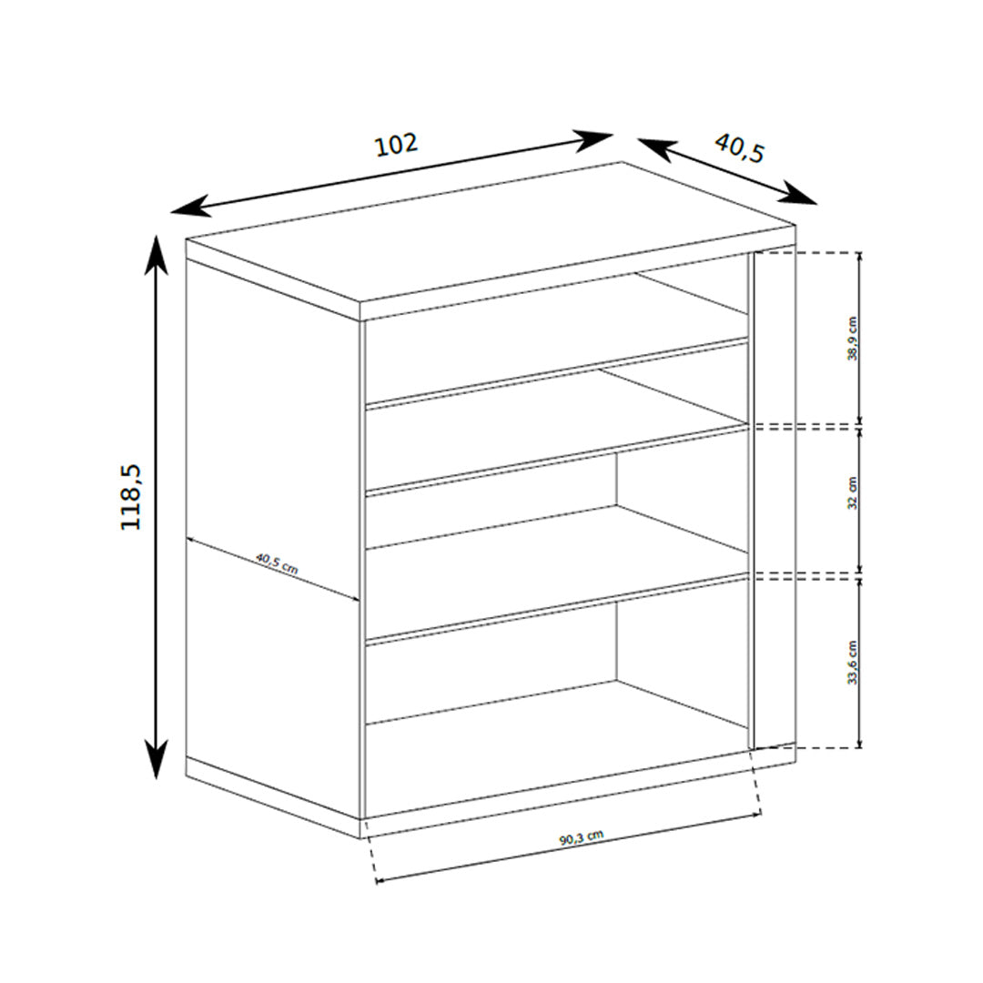 Dressoir Korin 102x119 – maattekening met breedte, hoogte en diepte