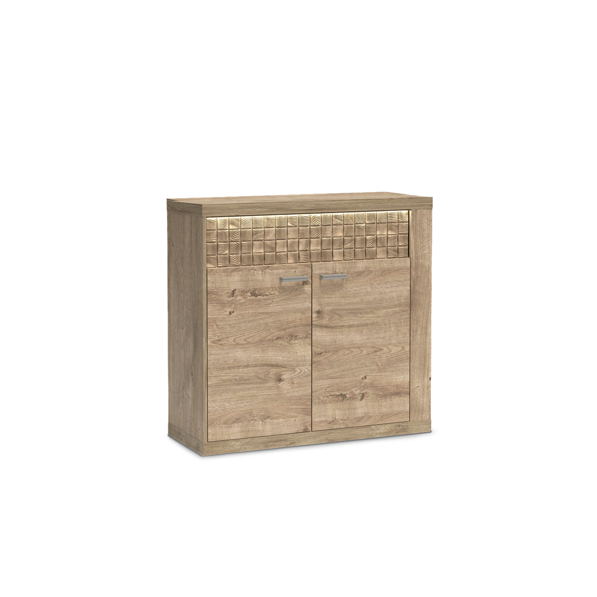 Dressoir Korin 102x99 met LED – warm licht boven de geribbelde front, dressoir met LED-verlichting
