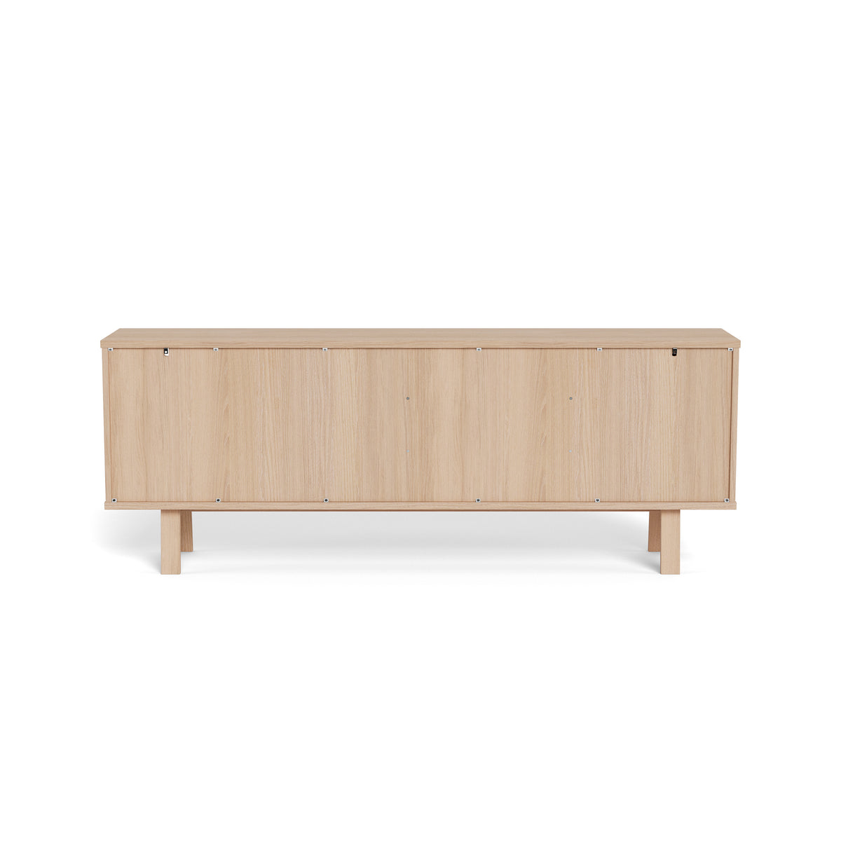 Lurisse-commode 200x75 gebleekt eiken – achteraanzicht van de commode met volle achterwand op poten