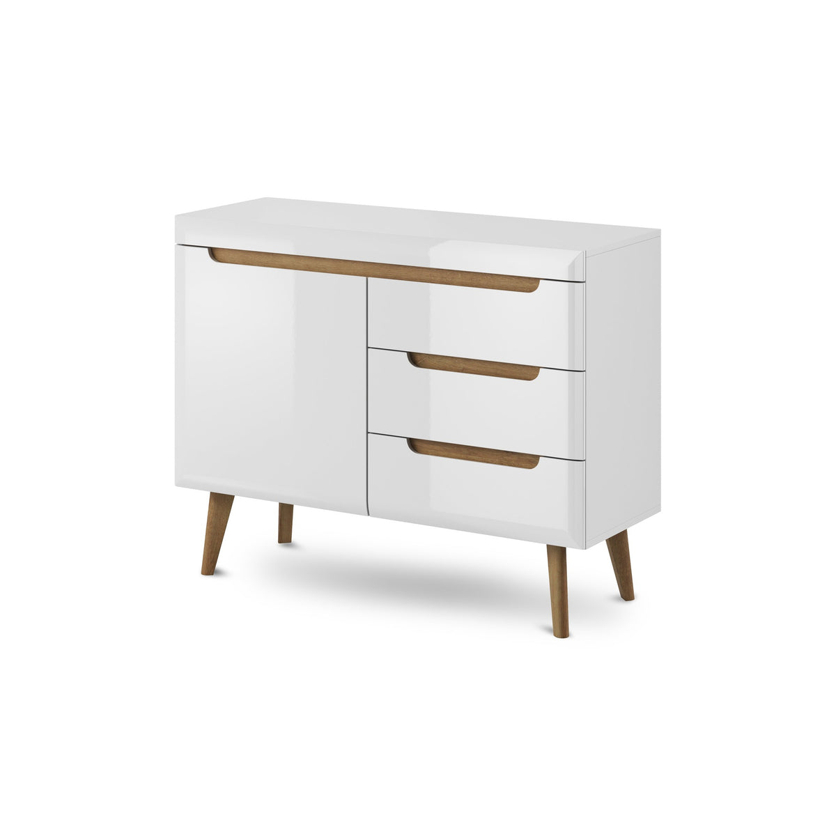 Trava Sideboard 107x83, Scandinavian Style – White Gloss Riviera Oak