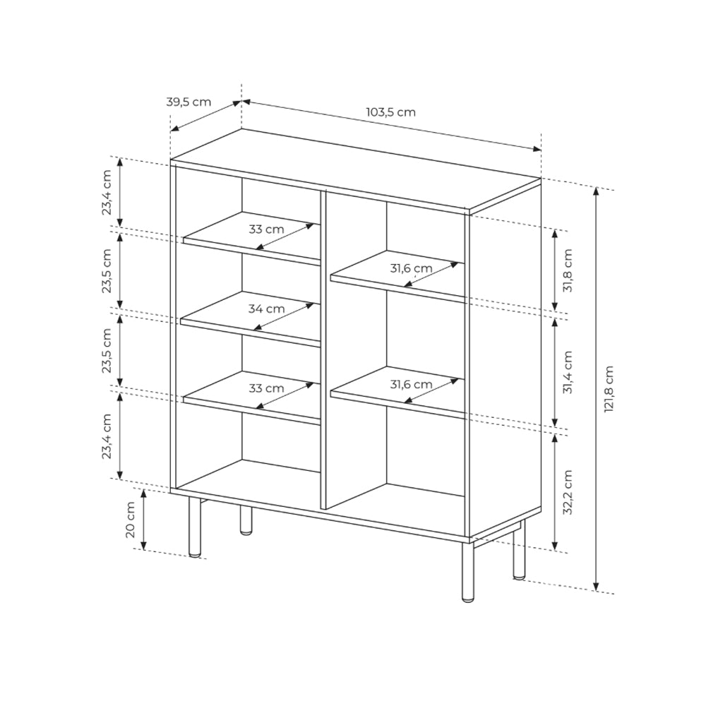 Viola 3-door Sideboard 104x122, Japandi Style – dimensions drawing