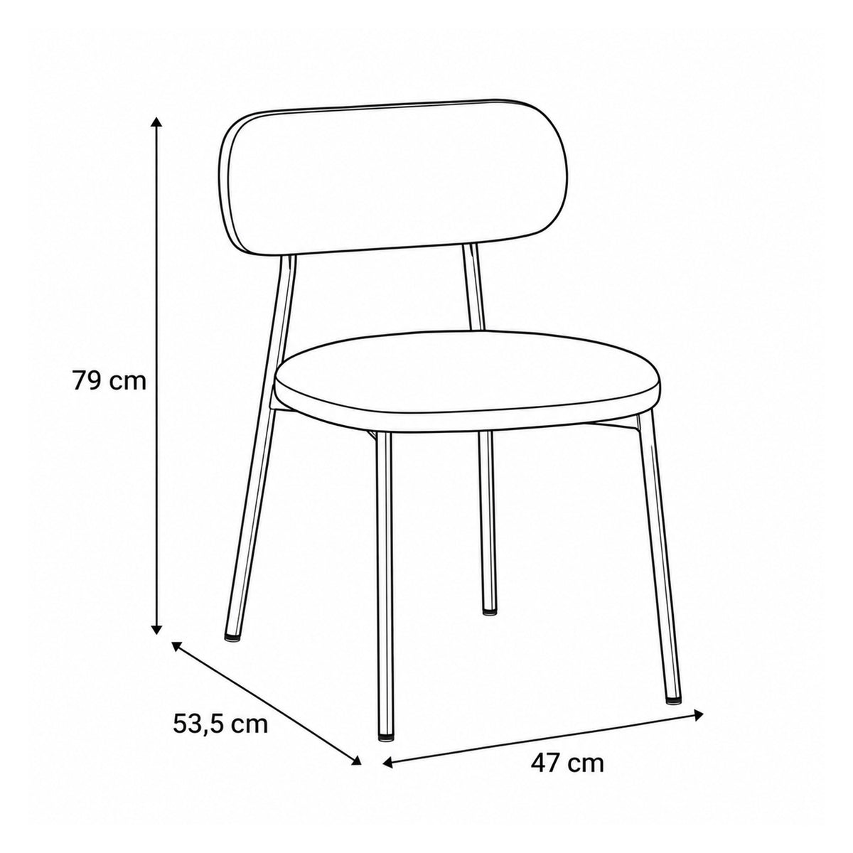 Dotto-stoel 47x79 – maatschets met breedte, hoogte en diepte
