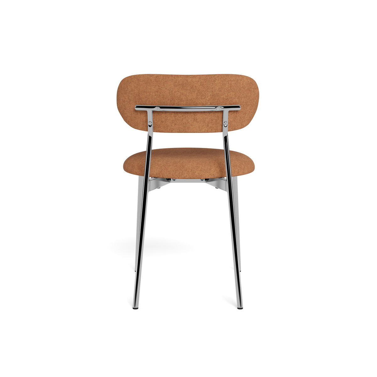 Dotto-stoel 47x79 Terracotta, achteraanzicht – rugleuning bekleed met dezelfde stof als de voorkant, verchroomde poten