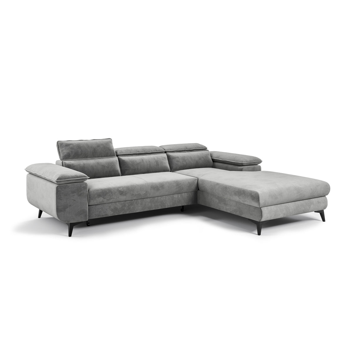 Bessi-hoekbank 276x205, rechtszijdig, Asgrijze Mist (MONOLITH 84) – chaise longue aan de rechterkant, schuin aanzicht