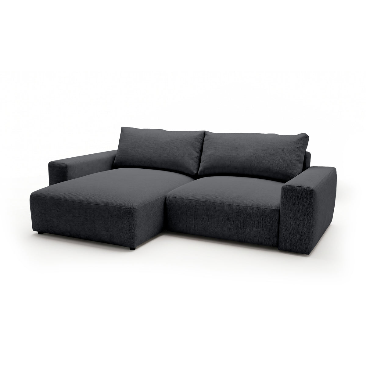 Modulaire hoekbank Iskeli Donker Asgrijs (ARAGON 93), linkszijdig, schuin aanzicht – hoekbank met chaise longue in Aragon-stof