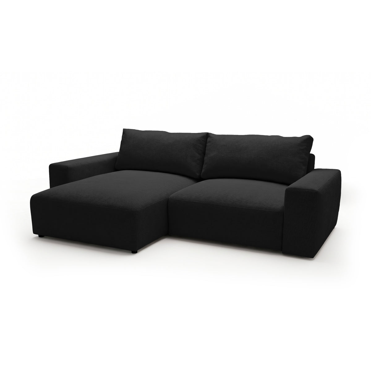Modulaire hoekbank Iskeli Ravenzwart (ARAGON 99), linkszijdig, schuin aanzicht – hoekbank met chaise longue in Aragon-stof