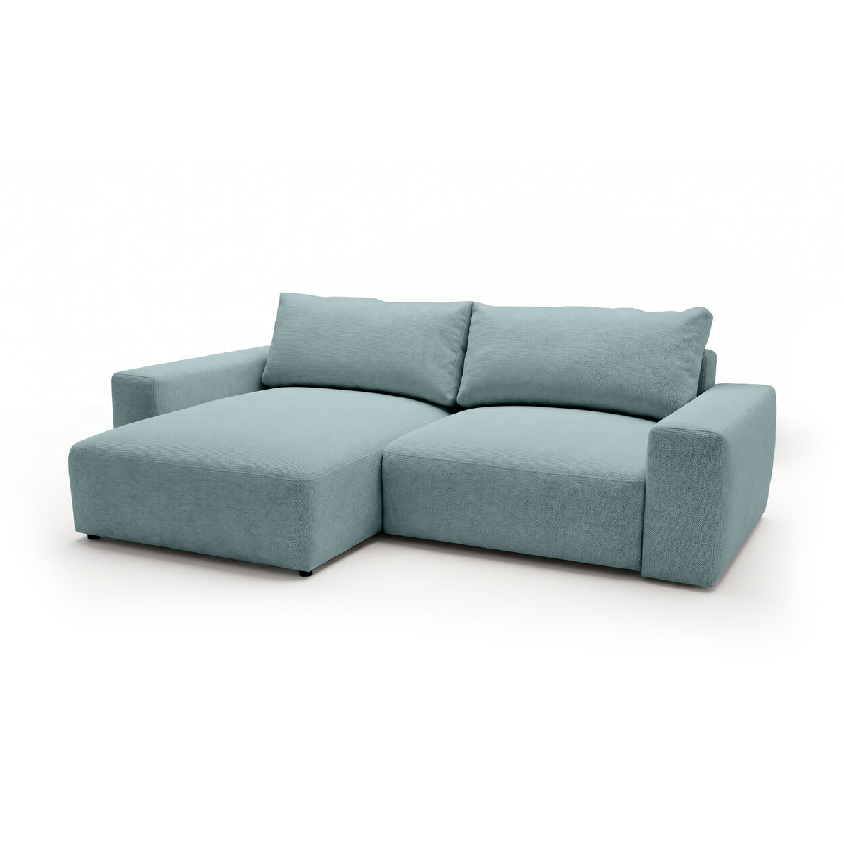 Modulaire hoekbank Iskeli IJsblauw (ARAGON 70), linkszijdig, schuin aanzicht – hoekbank met chaise longue in Aragon-stof