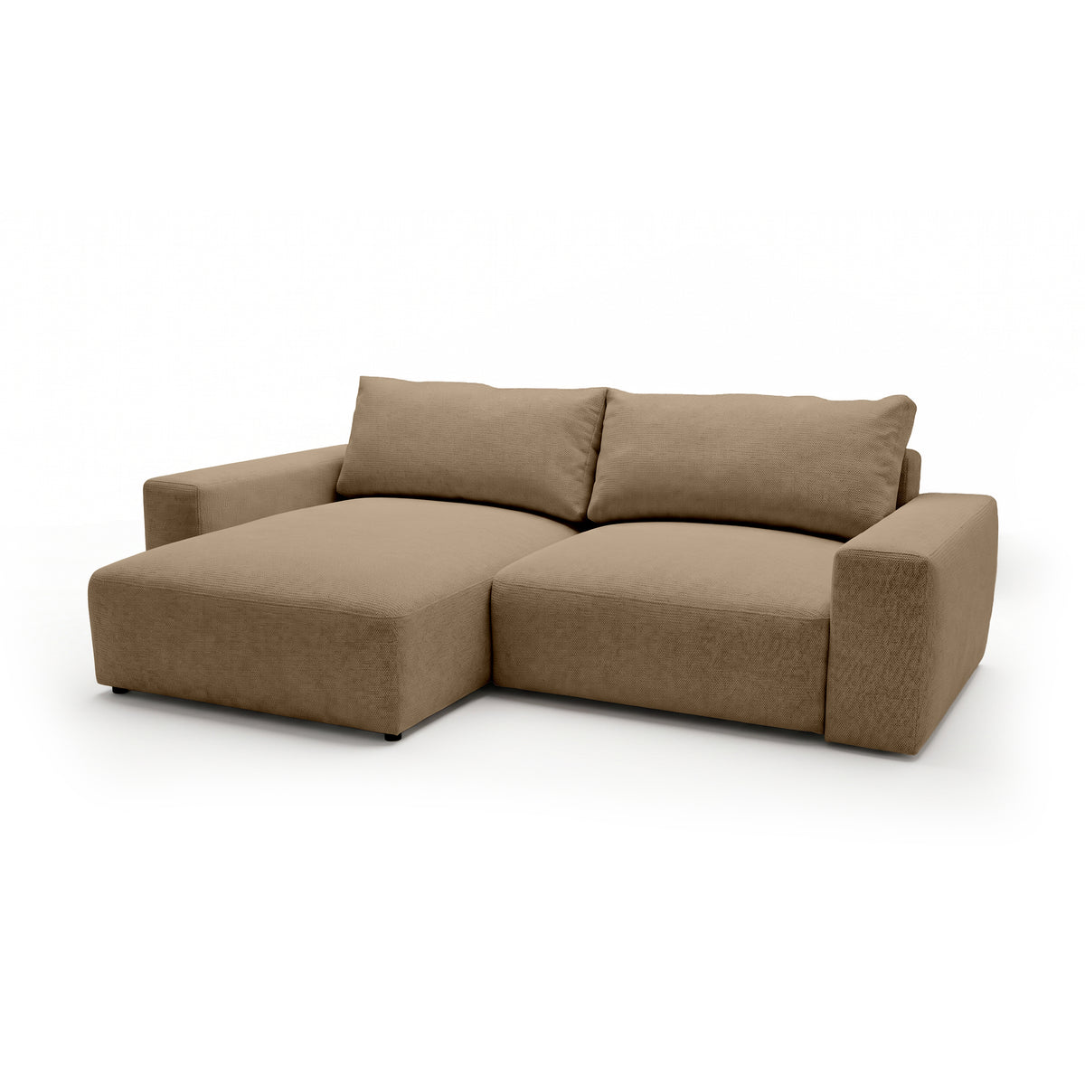 Modulaire hoekbank Iskeli Notenbeige (ARAGON 14), linkszijdig, schuin aanzicht – hoekbank met chaise longue in Aragon-stof