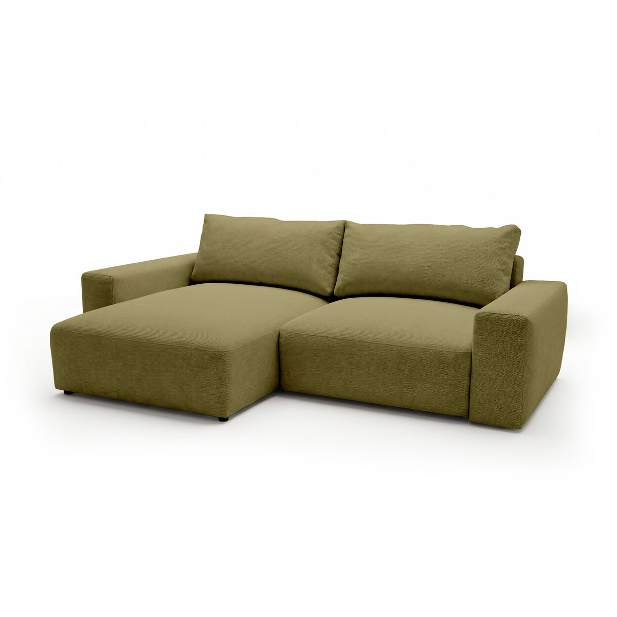 Modulaire hoekbank Iskeli Goudkleurig Linnen (ARAGON 35), linkszijdig, schuin aanzicht – hoekbank met chaise longue in Aragon-stof