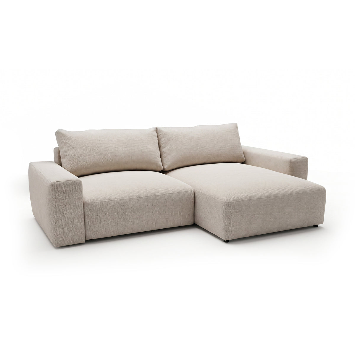 Modulaire hoekbank Iskeli Crème Taupe (ARAGON 03), rechtszijdig, schuin aanzicht – hoekbank met opbergruimte voor beddengoed