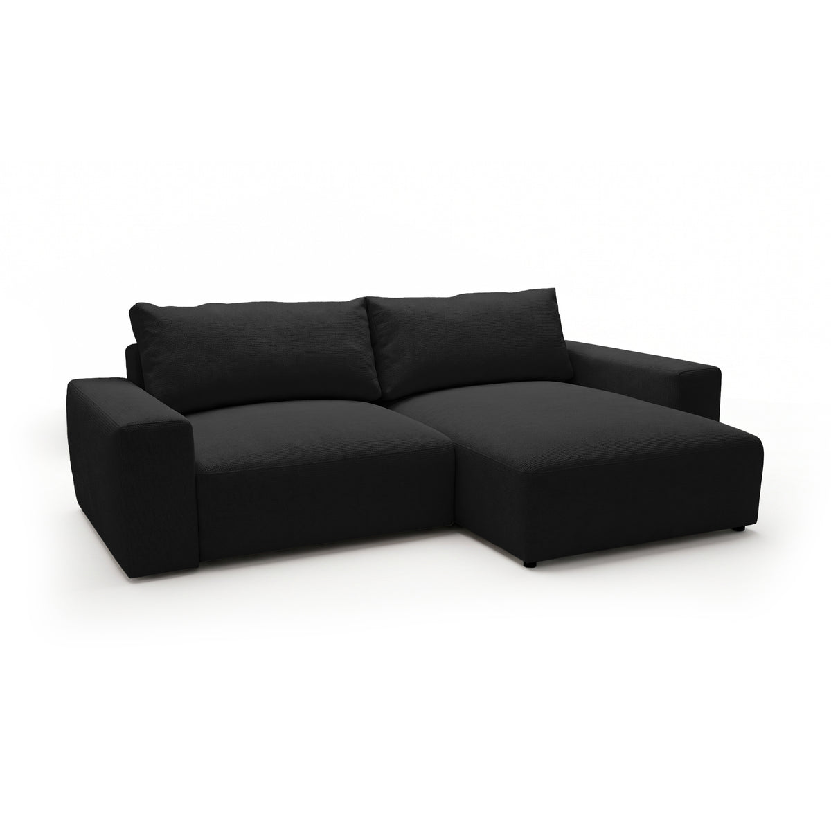 Modulaire hoekbank Iskeli Ravenzwart (ARAGON 99), rechtszijdig, schuin aanzicht – hoekbank met chaise longue in Aragon-stof