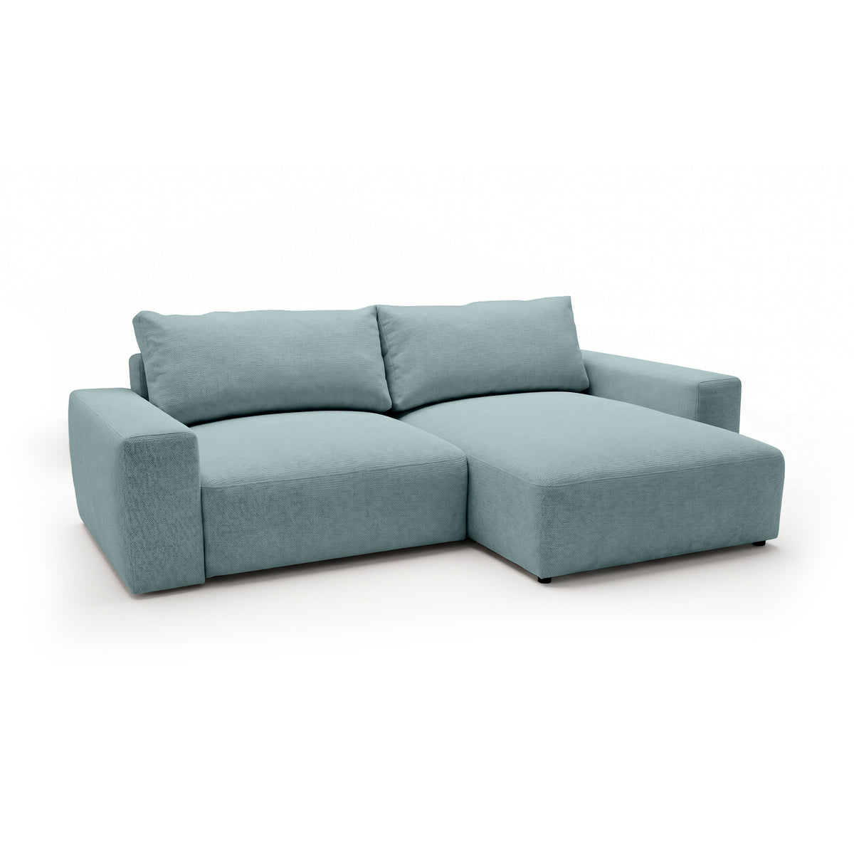 Modulaire hoekbank Iskeli IJsblauw (ARAGON 70), rechtszijdig, schuin aanzicht – hoekbank met chaise longue in Aragon-stof
