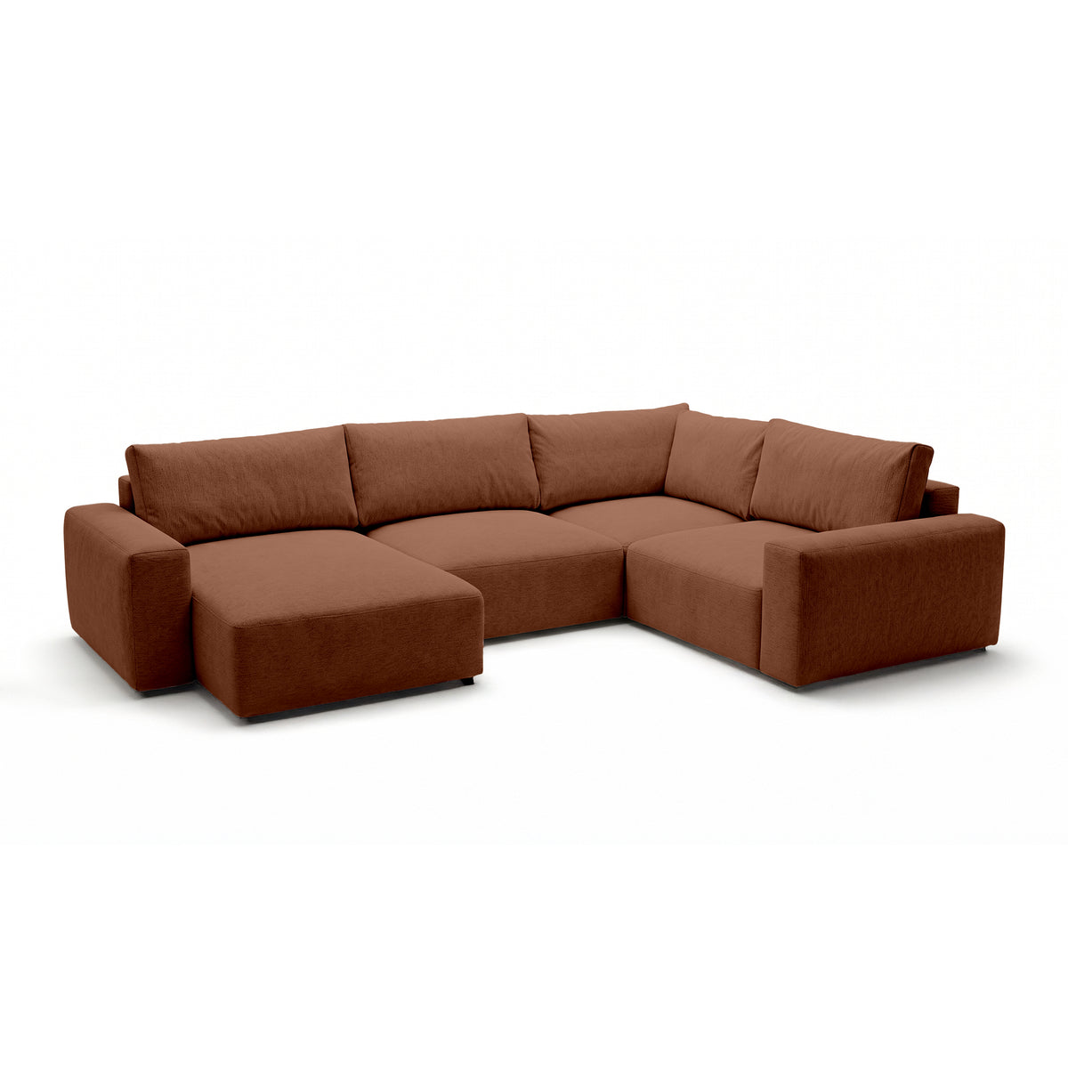 Modulaire hoekbank UL Iskeli Plus 341 cm Mat Kaneel (ARAGON 56), linkszijdig, schuin aanzicht – grote hoekbank in Aragon-stof