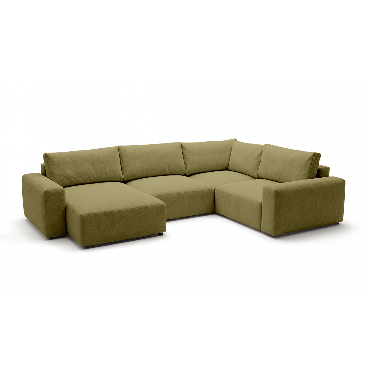 Modulaire hoekbank UL Iskeli Plus 341 cm Goudkleurig Linnen (ARAGON 35), linkszijdig, schuin aanzicht – grote hoekbank in Aragon-stof