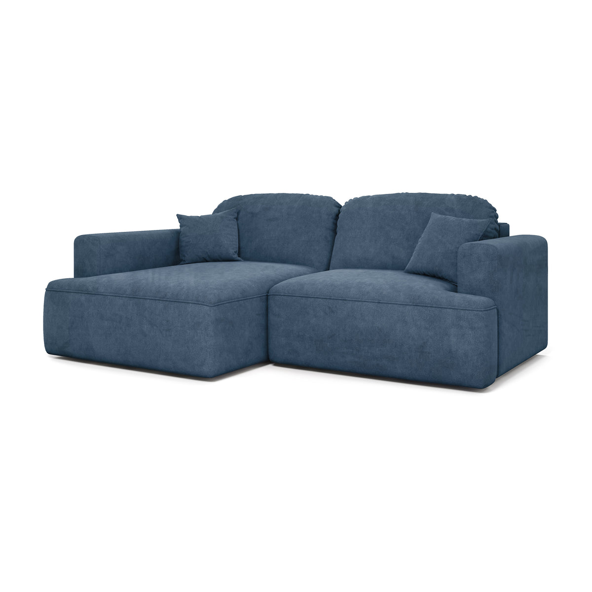 Senvali-hoekbank 240 cm Granietblauw (CLOUD 74), linkszijdig – uitklapbare hoekbank met DL-mechanisme, schuin aanzicht