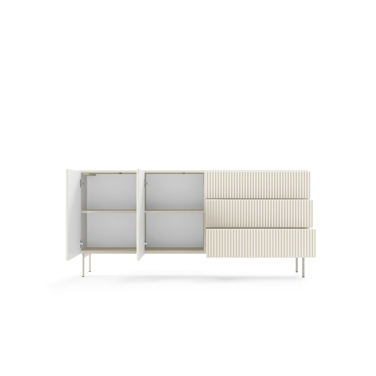 MuzZI Sideboard with Doors and Drawers 177x81, Modern Style – with doors open