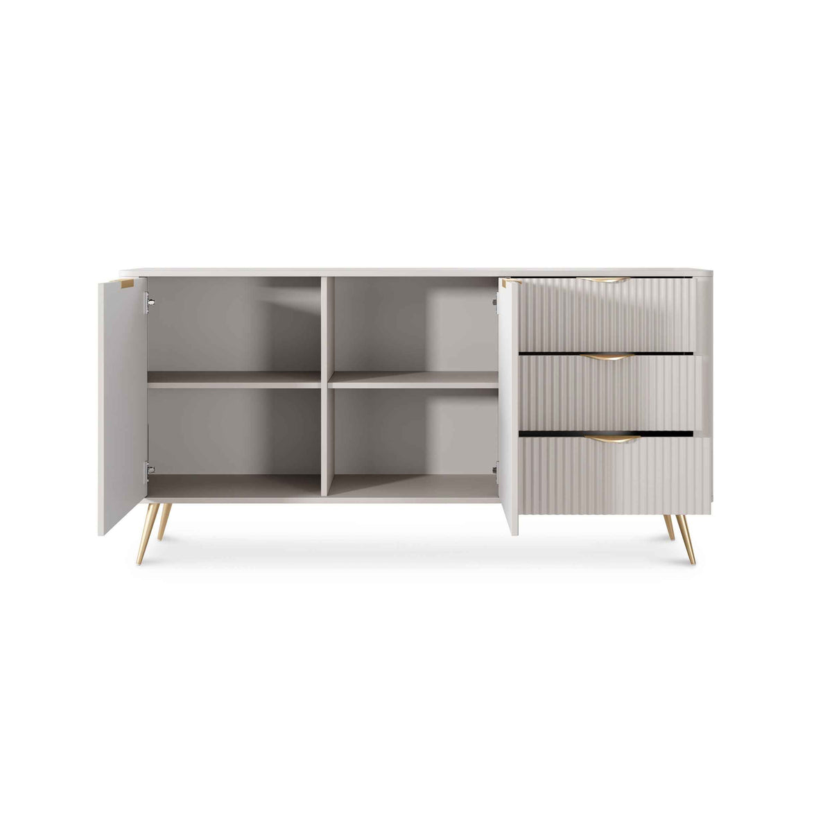 Laanti Sideboard with Drawers and Doors 163x81, Elegant Style – with doors open