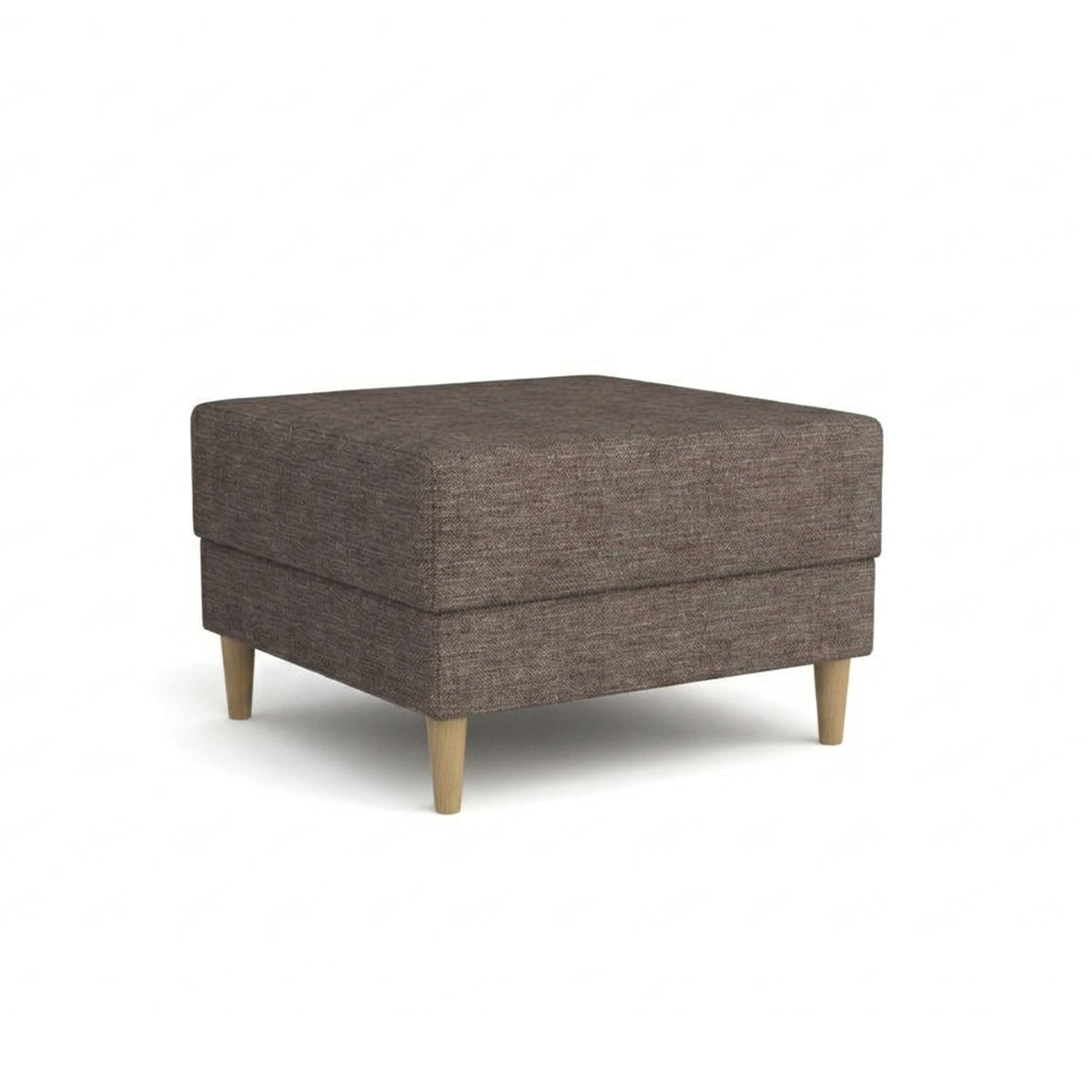 Harmi-poef 66x66 Zandkleurige Taupe (SAWANA 12) – gestoffeerde poef van vlechtstof op beuken poten