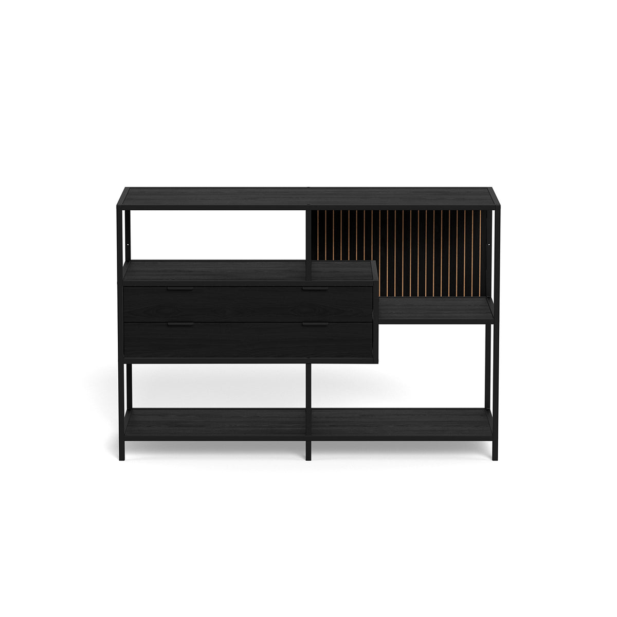 Laag rek Skeleto 114x78, zwarte melamine – vooraanzicht, zwart rek voor de woonkamer in loftstijl
