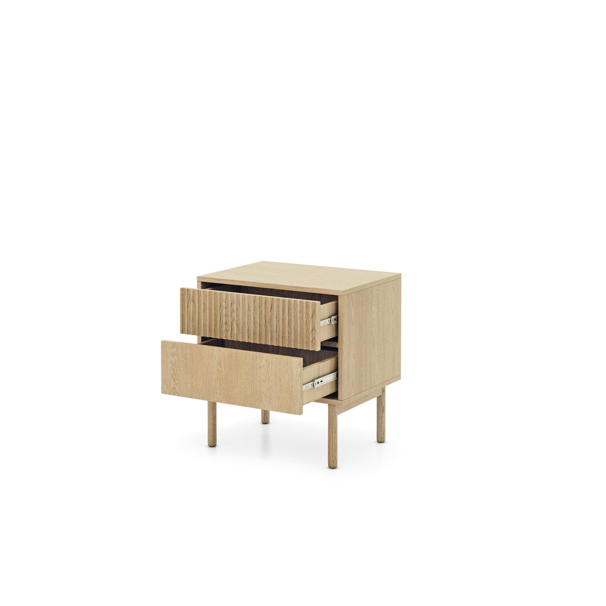 Viola Bedside Table with 2 Drawers 54x55 cm, Scandinavian Style – with doors open