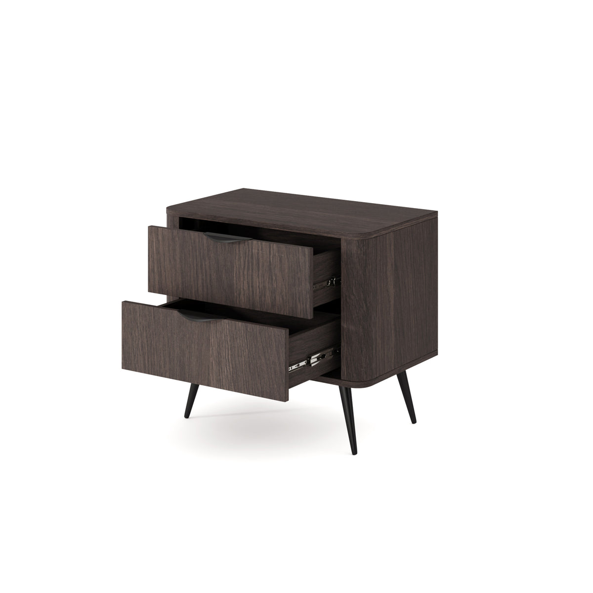 Velia Bedside Table with 2 Drawers 63x55 cm, Soft Loft Style – with doors open