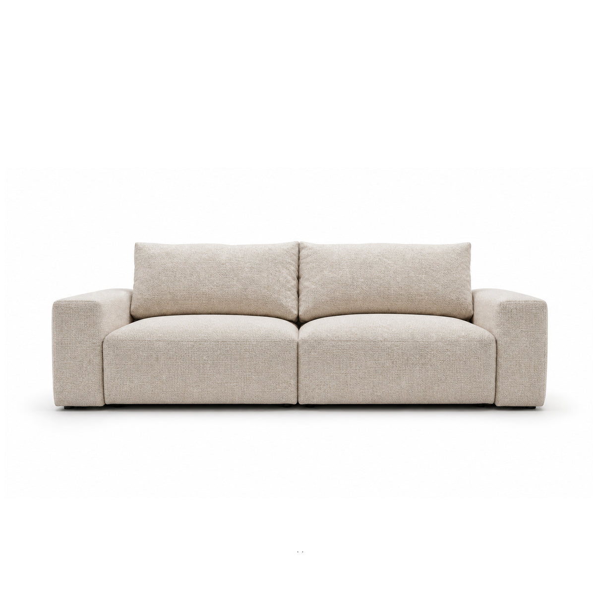 Modulaire bank Iskeli 260 cm Crème Taupe (ARAGON 03), vooraanzicht – twee modules met armleuningen en lage zwarte poten