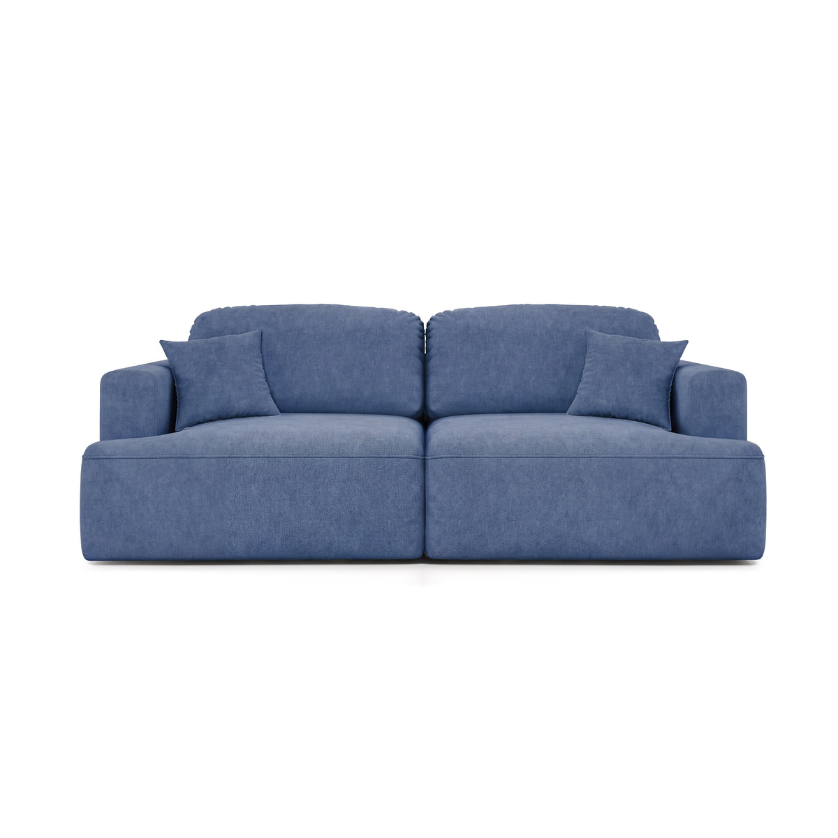 Senvali-bank 241 cm Granietblauw (CLOUD 74) – driezitsbank met DL-mechanisme, vooraanzicht